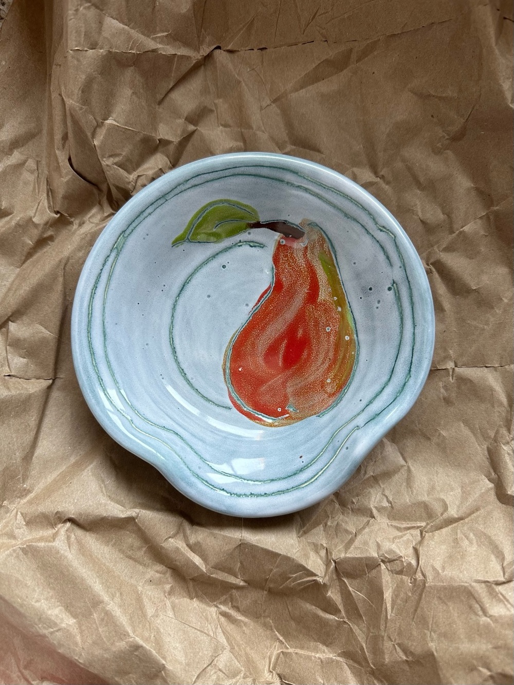 Hand-Thrown and Painted Ceramic Pear Spoonrest